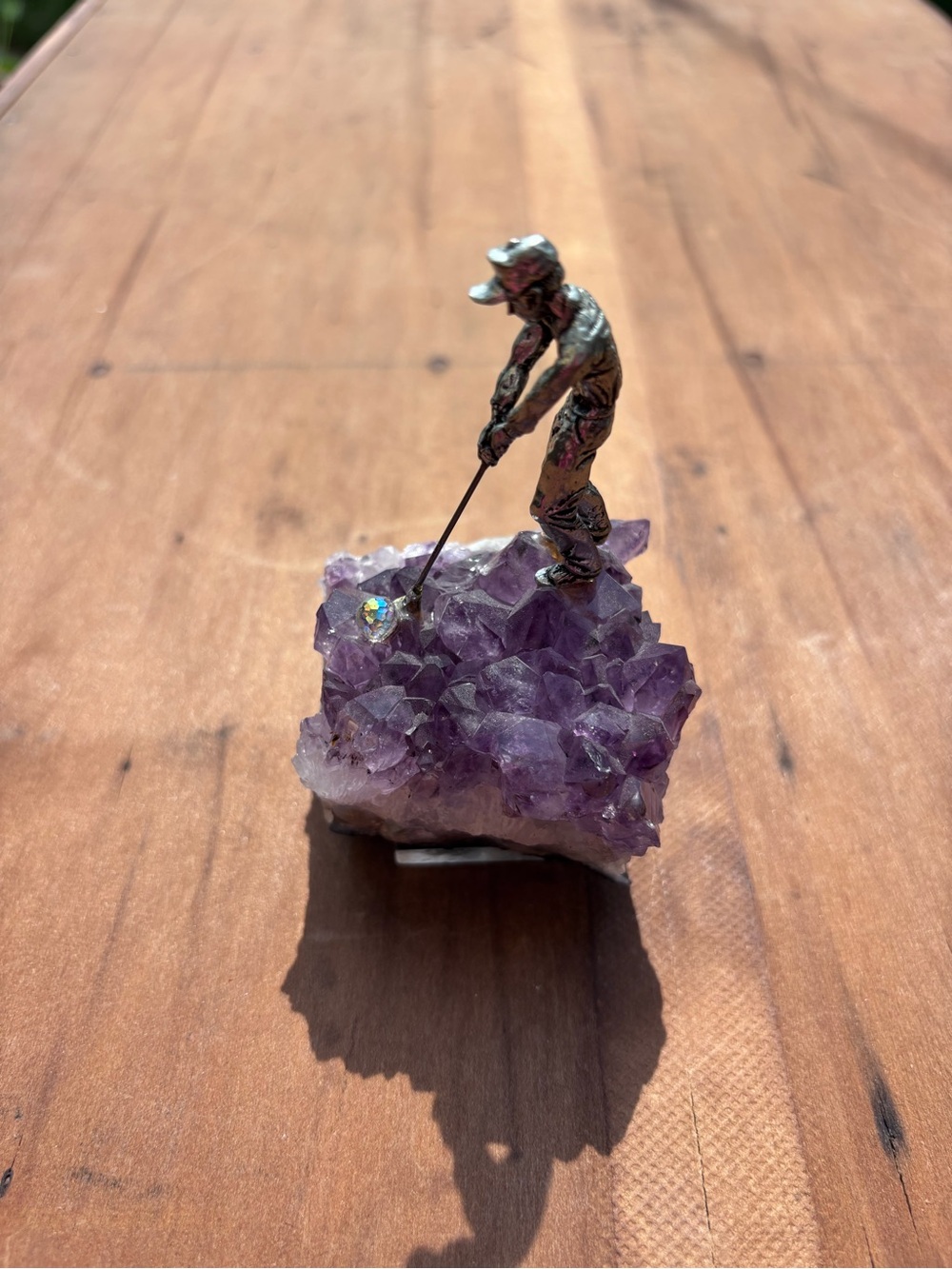 Vintage Pewter Miniature Golfer on Amethyst